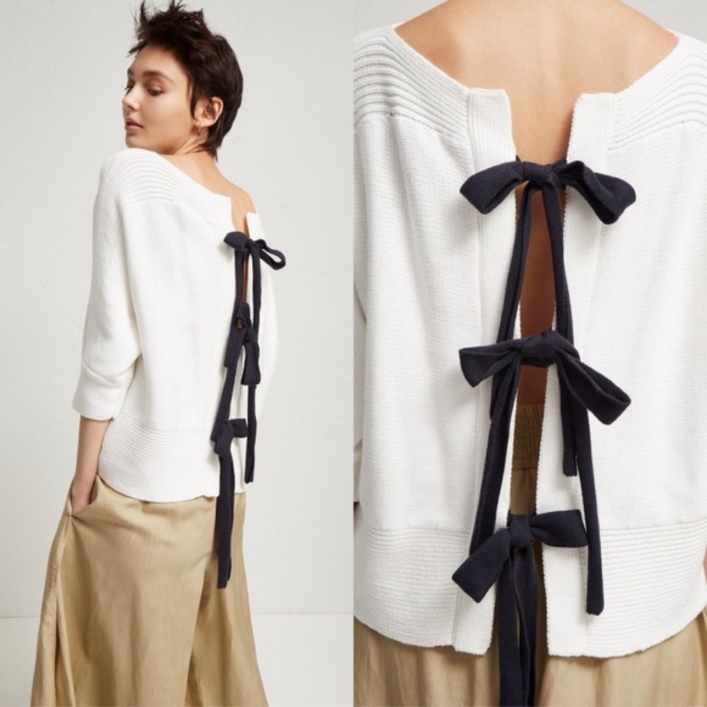 NWT French Connection Tie Detail Mozart Slash Open Back Tie Sweater